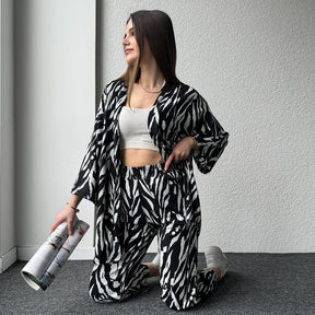 Stylish Zebra Print Coordinated Set Trendy Gown inner & Trousers