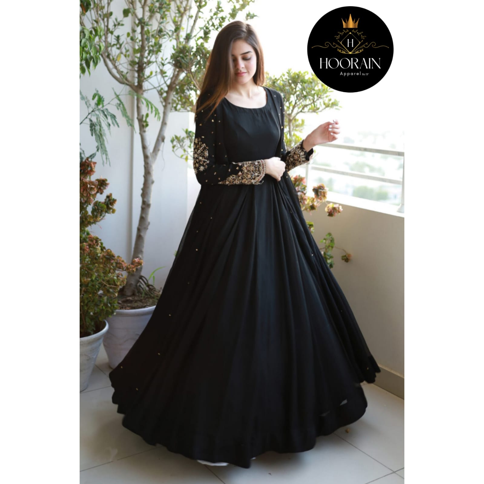 Royal Elegance Pearl-Embellished Gown with Maxi Trouser Set