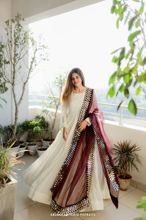 Stunning Maxxi Set with Embroidery, Pearls, and Mirror Work Dupatta