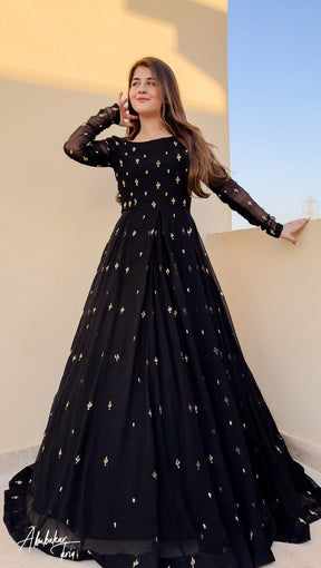 Luxurious Chiffon Maxi with Stunning Handwork & Trousers