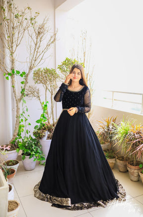 Luxurious Chiffon Maxi with Stunning Handwork & Trousers